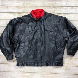 Vintage 80s Black Red Vinyl Puffer Bomber Jacket